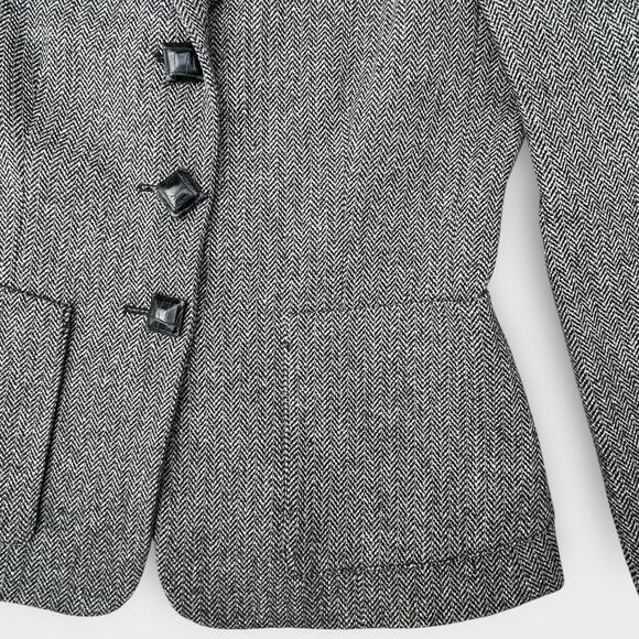 Les Copains Black White Herringbone Metallic Wool Blazer Women's size 42 Italian - Picture 3 of 11